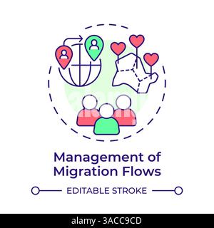 Management of migration flows multi color concept icon Stock Vector