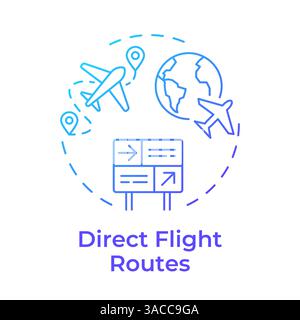 Direct flight routes blue gradient concept icon Stock Vector