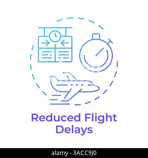 Reduced flight delays blue gradient concept icon Stock Vector