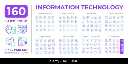 Information technology two color line icons set collection Stock Vector