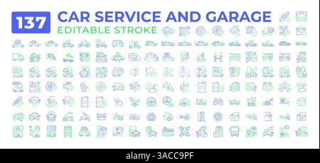 Car service and garage two color line icons set collection Stock Vector
