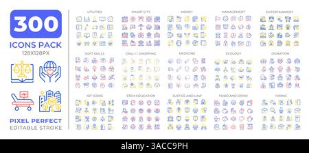 Business and services two color line icons set collection Stock Vector