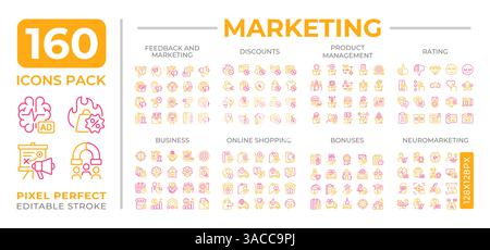 Marketing two color line icons set collection Stock Vector