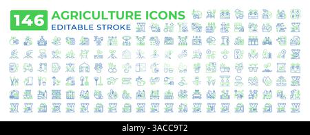 Agricultural two color line icons set collection Stock Vector