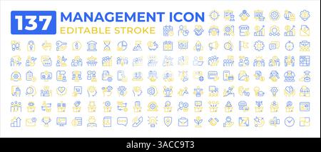 Management two color line icons set collection Stock Vector
