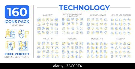 Technology two color line icons set collection Stock Vector