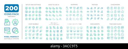 Business management two color line icons set collection Stock Vector