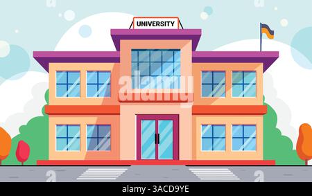 School university building clipart design. Colorful drawing classroom for college student educational schoolhouse clip art in flat style campus museum Stock Vector