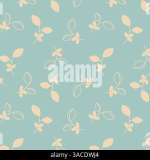 Blue pattern with coffee beans and branches with coffee fruits. Pastel colors. Textile. Vector illustration Stock Vector