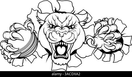 Panther Leopard Cougar Wildcat Cricket Ball Mascot Stock Vector