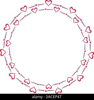 Vector illustration made with red heart silhouettes on a white background creating a circular border. Stock Vector