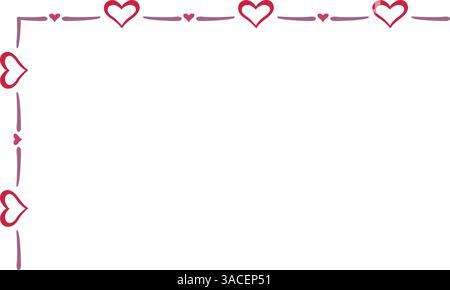 Vector illustration made with red heart silhouettes on a white background creating an L-shaped border. Stock Vector