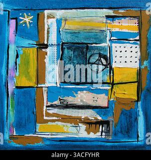 Network Original Painting, Modern Illustration Collage and Symbols Stock Photo