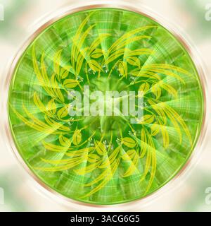 Plant Nature Mandala Color Circle, Bright Green Colors, Glowing Background Stock Photo