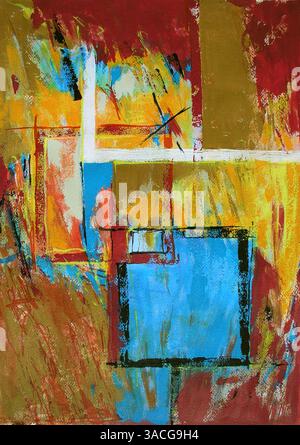 Modern Abstract Art - Background - Illustration From Original Contemporary Painting Blue Square Stock Photo