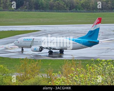 Findel, Luxembourg - April 20 2024: Luxair Boeing 737-8C9 LX-LGU LUX Luxemburg Findel Airport Stock Photo