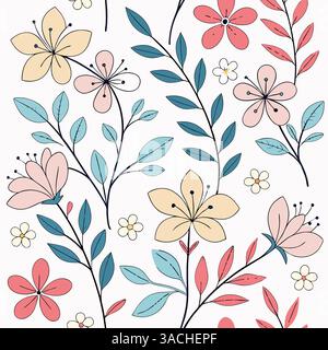 Seamless perfect pattern with small flower motifs in various shades Stock Vector