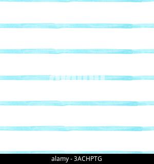 Blue striped pattern. Watercolor illustration. Seamless abstract background. Hand drawn isolated art. Coastal summer concept. Sailor's day. For kids t Stock Photo