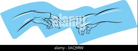 geometric style sketch on blue background. The Creation of Adam by Michelangelo. vector illustration Stock Vector