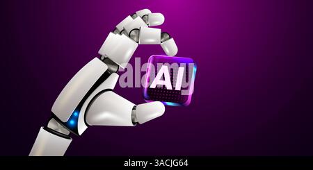 Robot hand holding processor. Technology, machine learning, neural network, Artificial Intelligence, AI. Vector illustration Stock Vector