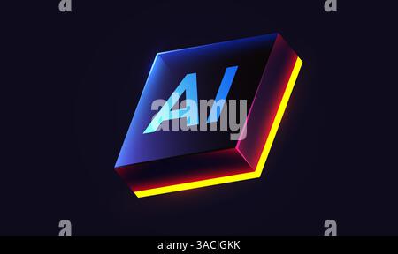 Brightly glowing glass AI chip. Technology concept. CPU processor. Glass computer microchip. Vector illustration Stock Vector