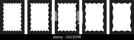 Rectangle frames with wavy and zigzag edges set. Squiggle photo borders. Stock Vector