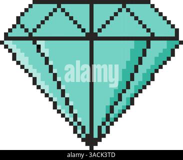 Diamond icon. Pixel art object in 8 bit style. Retro 80s,90s video game graphics. Stock Vector