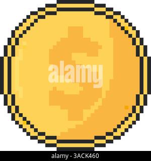 Coin icon. Pixel art object in 8 bit style. Isolated vector illustration. Stock Vector