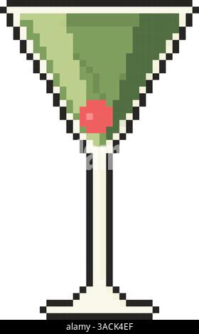 Pixel art cocktail icon in 8 bit style. Retro 80s,90s video game graphics. Stock Vector