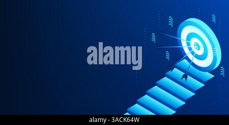 Businessman who sets goals, the stairs leading up have goals with arrows planted on them, showing the organization's management to reach profit target Stock Vector
