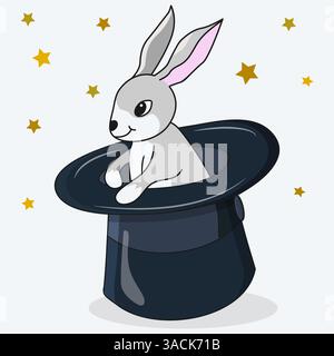 Cute Rabbit in Magic Hat Circus Show Bunny Trick Stock Vector