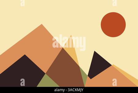 mountain landscape and sun geometric abstract background Stock Vector