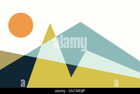 Mountains With Sun Abstract flat color illustration. Abstract simple landscape. Mountain Poster Stock Vector