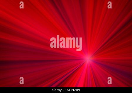 Hot and glowing red starburst effect or light trails moving to infinity. Abstract high resolution full frame bright and vibrant technology background. Stock Photo
