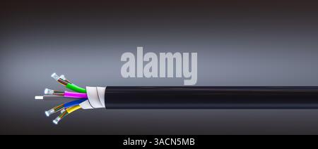 Fiber optic cable transmitting data dark 3d background Stock Photo