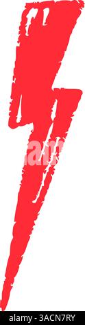 Red Hand-drawn doodle elements lightning, thunderbolt sketchy crayon scribble style with rock vibe. Flat vector illustration isolated on white backgro Stock Vector