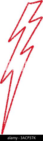 Red Hand-drawn doodle elements lightning, thunderbolt sketchy crayon scribble style with rock vibe. Flat vector illustration isolated on white backgro Stock Vector