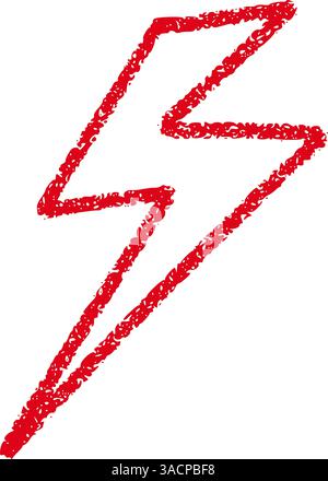 Red Hand-drawn doodle elements lightning, thunderbolt sketchy crayon scribble style with rock vibe. Flat vector illustration isolated on white backgro Stock Vector