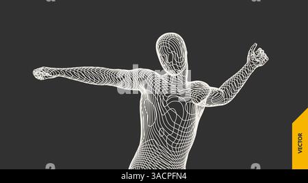 3d model of man. Vector illustration. Wire connection to virtual reality. Stock Vector