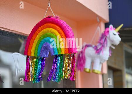 Rainbow, unicorn, pinatas Stock Photo