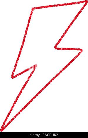 Red Hand-drawn doodle elements lightning, thunderbolt sketchy crayon scribble style with rock vibe. Flat vector illustration isolated on white backgro Stock Vector