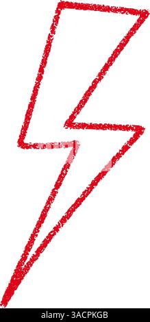 Red Hand-drawn doodle elements lightning, thunderbolt sketchy crayon scribble style with rock vibe. Flat vector illustration isolated on white backgro Stock Vector