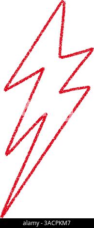 Red Hand-drawn doodle elements lightning, thunderbolt sketchy crayon scribble style with rock vibe. Flat vector illustration isolated on white backgro Stock Vector