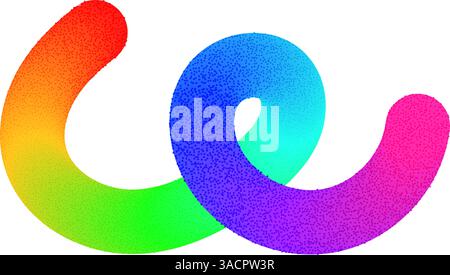 Abstract wavy gradient background with colorful squiggle lines, neon ribbon shapes, fluid swirl pattern, and curved 3D design elements. Flat vector il Stock Vector
