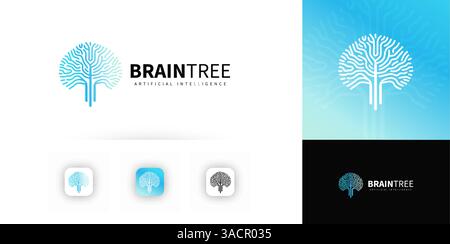 Brain tree symbol. Neural connections, growth. Abstract technology, intelligence concept. Minimalist geometric design, digital innovation. Vector Stock Vector