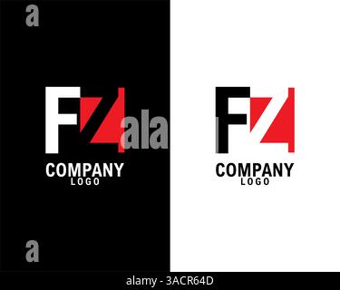 FZ, ZF Initial abstract company Logo Design with negative space. black background and white background company logo template vector Stock Vector