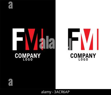 FM, MF Initial abstract company Logo Design with negative space. black background and white background company logo template vector Stock Vector
