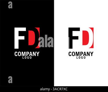 FD, DF Initial abstract company Logo Design with negative space. black background and white background company logo template vector Stock Vector