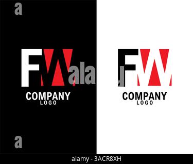 FW, WF Initial abstract company Logo Design with negative space. black background and white background company logo template vector Stock Vector