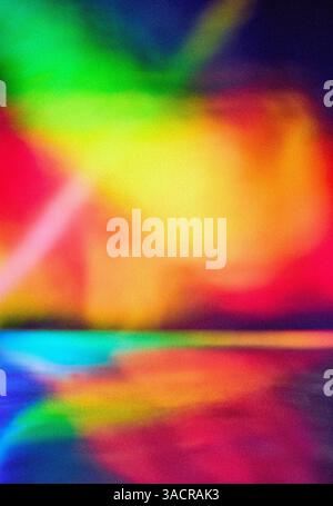 abstract colorful neon lights background, film grain added, selective focus Stock Photo